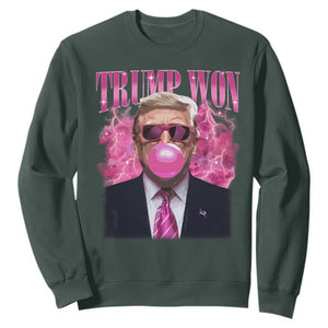 Trump Won 2024 Sweatshirt Trump Pink Bubble Gum Funny Cute Retro 90s TS10 Dark Forest Green Print Your Wear