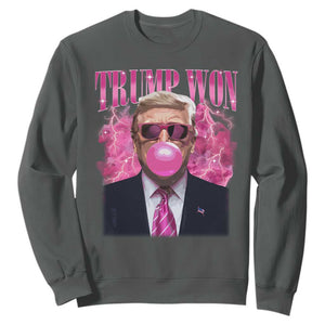 Trump Won 2024 Sweatshirt Trump Pink Bubble Gum Funny Cute Retro 90s TS10 Dark Heather Print Your Wear