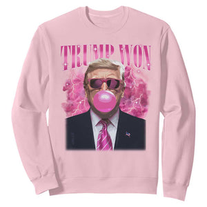 Trump Won 2024 Sweatshirt Trump Pink Bubble Gum Funny Cute Retro 90s TS10 Light Pink Print Your Wear