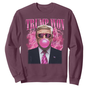 Trump Won 2024 Sweatshirt Trump Pink Bubble Gum Funny Cute Retro 90s TS10 Maroon Print Your Wear