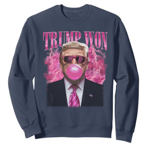 Trump Won 2024 Sweatshirt Trump Pink Bubble Gum Funny Cute Retro 90s TS10 Navy Print Your Wear