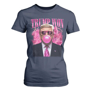 Trump Won 2024 T Shirt For Women Trump Pink Bubble Gum Funny Cute Retro 90s TS10 Navy Print Your Wear