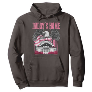 Daddy's Home Hoodie Funny Trump Pink 47th President Eagle US American Flag Coquette Bow TS10 Dark Chocolate Print Your Wear