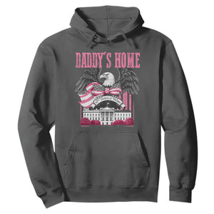 Daddy's Home Hoodie Funny Trump Pink 47th President Eagle US American Flag Coquette Bow TS10 Dark Heather Print Your Wear