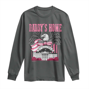 Daddy's Home Long Sleeve Shirt Funny Trump Pink 47th President Eagle US American Flag Coquette Bow TS10 Dark Heather Print Your Wear