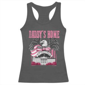 Daddy's Home Racerback Tank Top Funny Trump Pink 47th President Eagle US American Flag Coquette Bow TS10 Dark Heather Print Your Wear