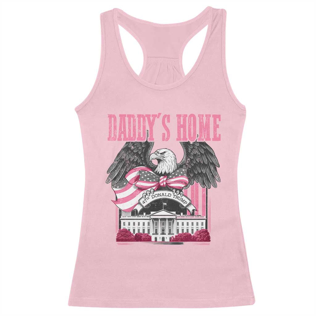 Daddy's Home Racerback Tank Top Funny Trump Pink 47th President Eagle US American Flag Coquette Bow TS10 Light Pink Print Your Wear