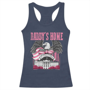 Daddy's Home Racerback Tank Top Funny Trump Pink 47th President Eagle US American Flag Coquette Bow TS10 Navy Print Your Wear