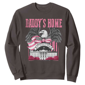 Daddy's Home Sweatshirt Funny Trump Pink 47th President Eagle US American Flag Coquette Bow TS10 Dark Chocolate Print Your Wear