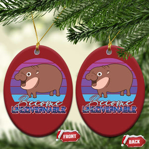 Funny Moo Deng Christmas Ornament Baby Hippo Become Ungovernable TS10 Oval Red Print Your Wear