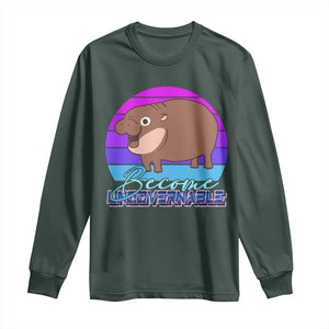 Funny Moo Deng Long Sleeve Shirt Baby Hippo Become Ungovernable TS10 Dark Forest Green Print Your Wear