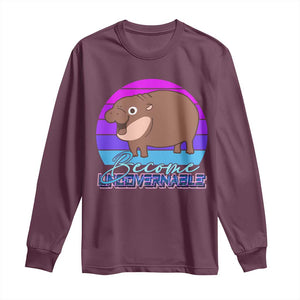 Funny Moo Deng Long Sleeve Shirt Baby Hippo Become Ungovernable TS10 Maroon Print Your Wear