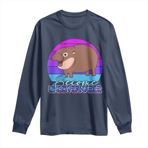 Funny Moo Deng Long Sleeve Shirt Baby Hippo Become Ungovernable TS10 Navy Print Your Wear