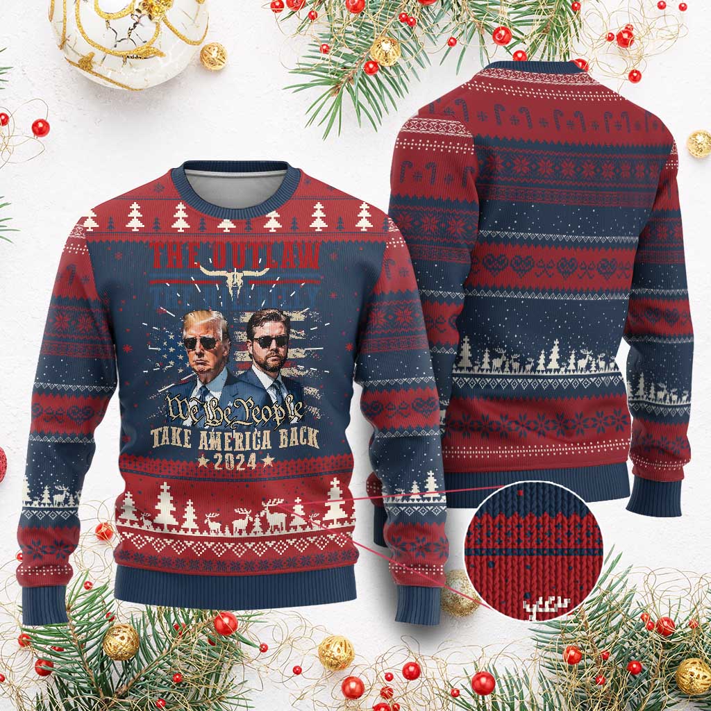 Trump Vance 2024 Ugly Christmas Sweater The Outlaw And Hillbilly US Flag TS10 Burgundy Print Your Wear