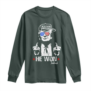 Trump 2024 Long Sleeve Shirt We're Taking America Back You Missed Bitch TS10 Dark Forest Green Print Your Wear