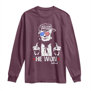 Trump 2024 Long Sleeve Shirt We're Taking America Back You Missed Bitch TS10 Maroon Print Your Wear