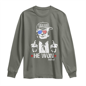 Trump 2024 Long Sleeve Shirt We're Taking America Back You Missed Bitch TS10 Military Green Print Your Wear