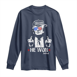 Trump 2024 Long Sleeve Shirt We're Taking America Back You Missed Bitch TS10 Navy Print Your Wear