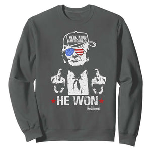 Trump 2024 Sweatshirt We're Taking America Back You Missed Bitch TS10 Dark Heather Print Your Wear