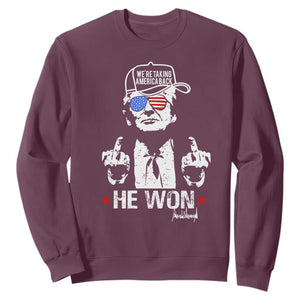 Trump 2024 Sweatshirt We're Taking America Back You Missed Bitch TS10 Maroon Print Your Wear