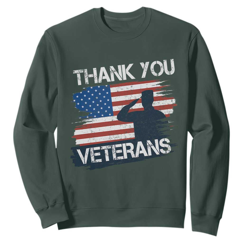 Thank You Veterans Sweatshirt Never Forget Veterans Military Appreciation US Flag TS10 Dark Forest Green Print Your Wear