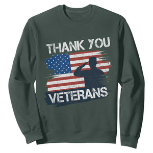 Thank You Veterans Sweatshirt Never Forget Veterans Military Appreciation US Flag TS10 Dark Forest Green Print Your Wear