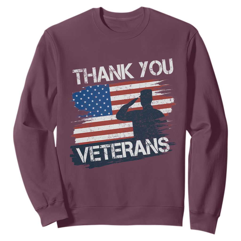 Thank You Veterans Sweatshirt Never Forget Veterans Military Appreciation US Flag TS10 Maroon Print Your Wear