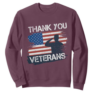 Thank You Veterans Sweatshirt Never Forget Veterans Military Appreciation US Flag TS10 Maroon Print Your Wear