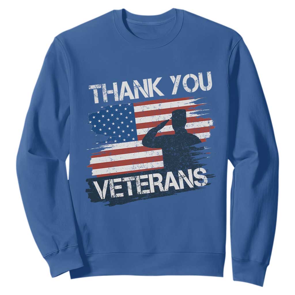 Thank You Veterans Sweatshirt Never Forget Veterans Military Appreciation US Flag TS10 Royal Blue Print Your Wear