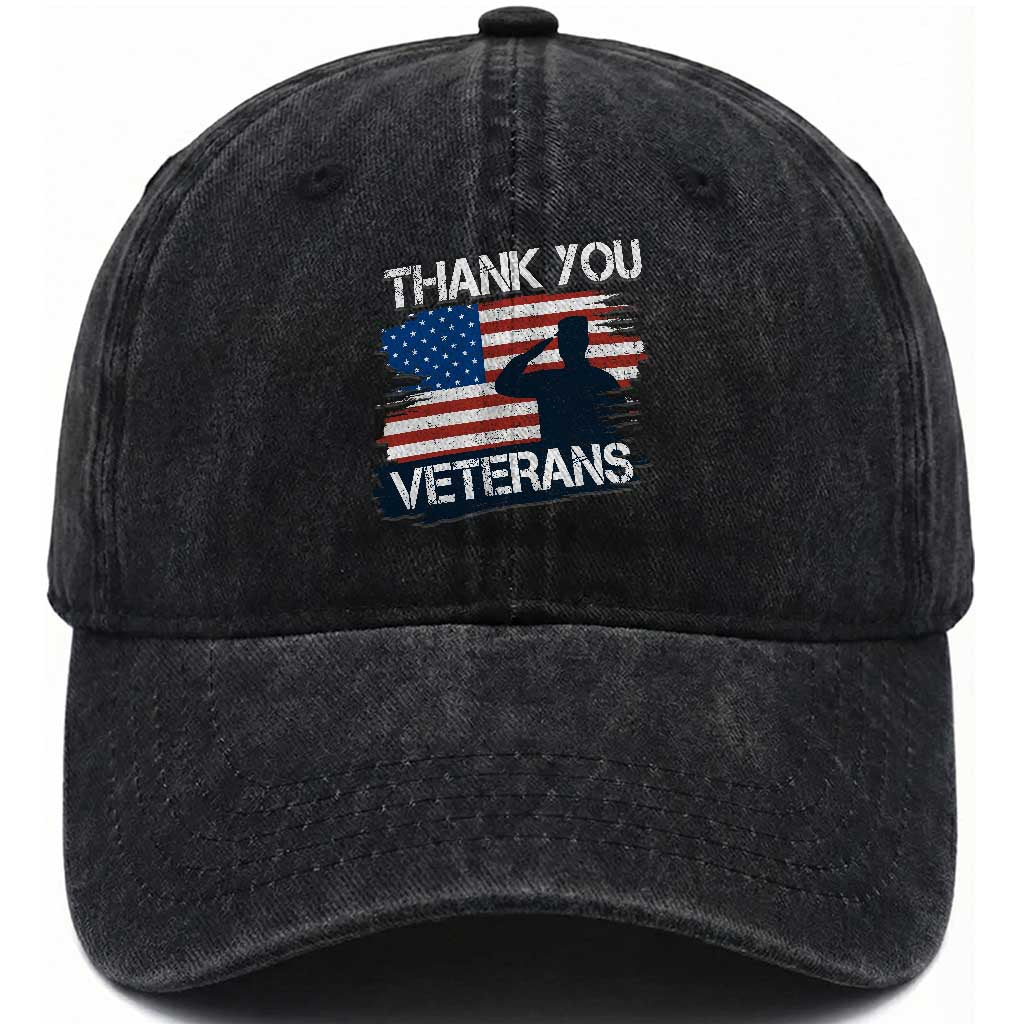 Thank You Veterans Washed Cotton Baseball Cap Never Forget Veterans Military Appreciation US Flag TS10 Washed Cap Universal Fit Black Print Your Wear