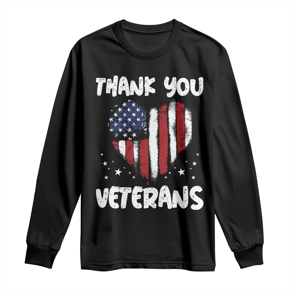 Thank You Veterans Long Sleeve Shirt Patriotic Veterans Day Grunge USA Flag Heart TS10 Black Print Your Wear