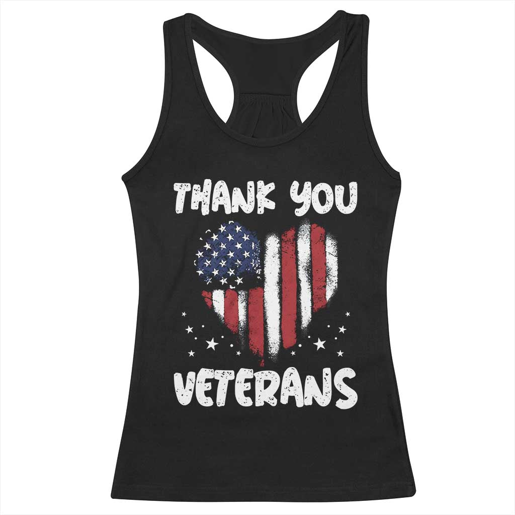 Thank You Veterans Racerback Tank Top Patriotic Veterans Day Grunge USA Flag Heart TS10 Black Print Your Wear
