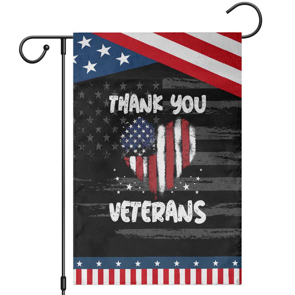 Thank You Veterans Garden Flag Patriotic Veterans Day Grunge USA Flag Heart TS10 Distressed Black Blue Print Your Wear