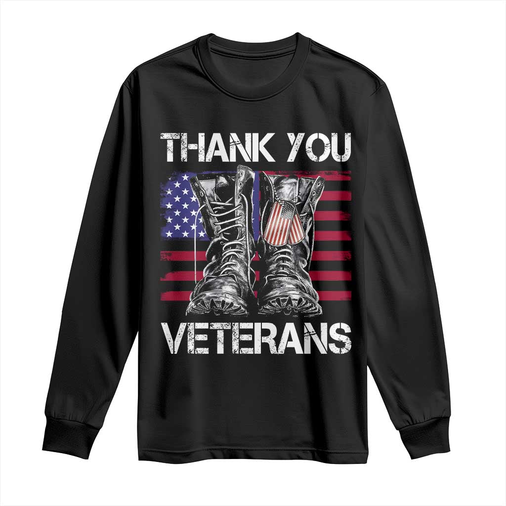 Thank You Veterans Long Sleeve Shirt American Flag Military Supportive Veterans Day TS10 Black Print Your Wear