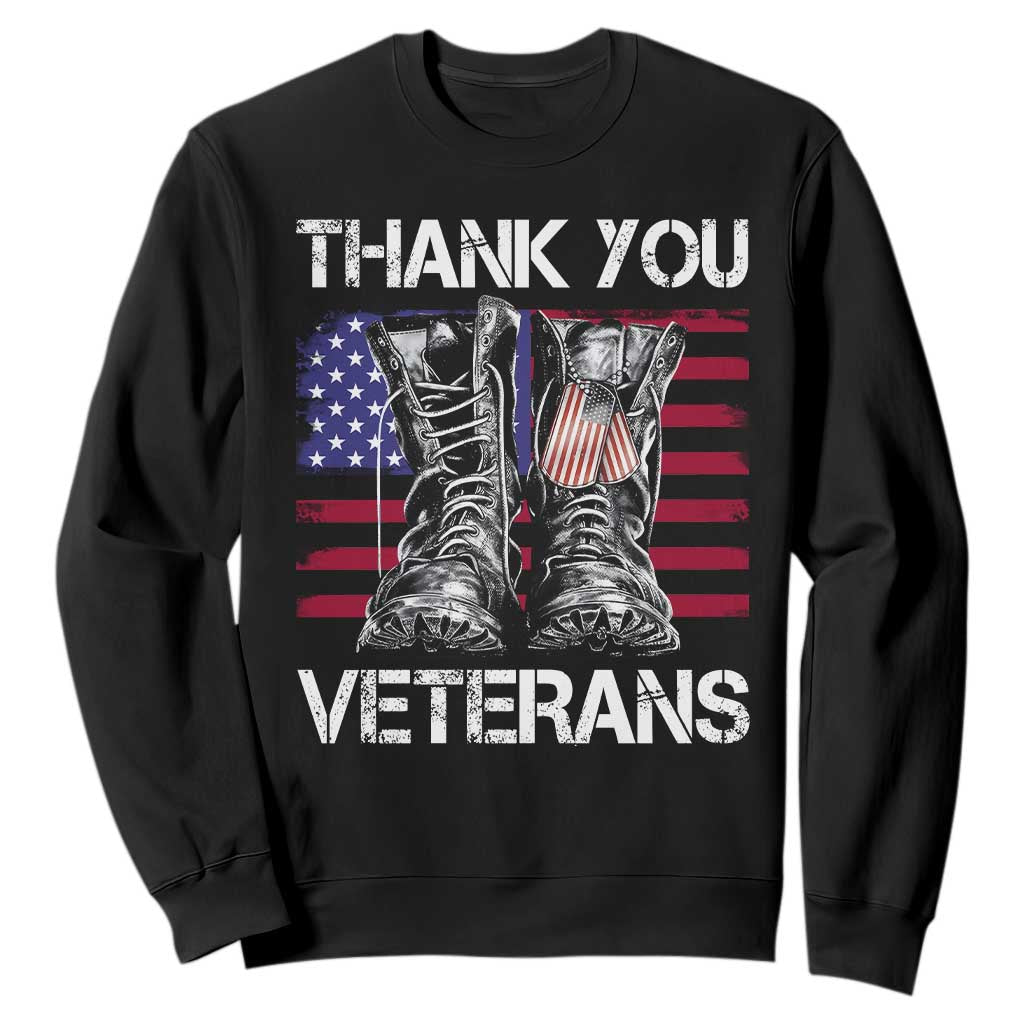 Thank You Veterans Sweatshirt American Flag Military Supportive Veterans Day TS10 Black Print Your Wear