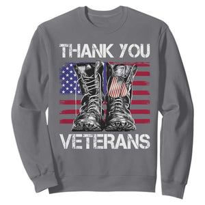 Thank You Veterans Sweatshirt American Flag Military Supportive Veterans Day TS10 Charcoal Print Your Wear