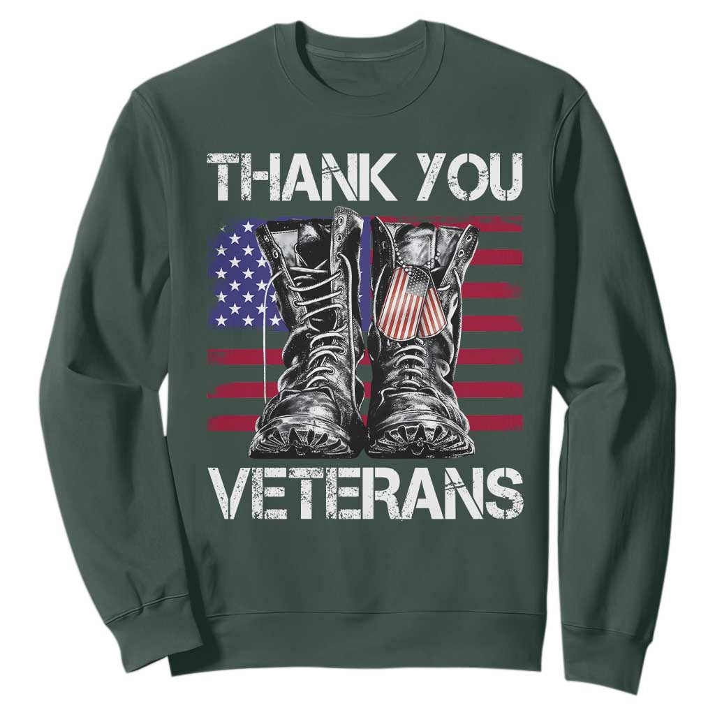 Thank You Veterans Sweatshirt American Flag Military Supportive Veterans Day TS10 Dark Forest Green Print Your Wear