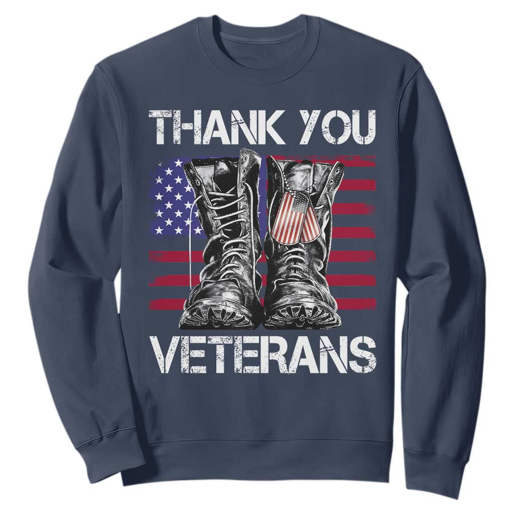 Thank You Veterans Sweatshirt American Flag Military Supportive Veterans Day TS10 Navy Print Your Wear