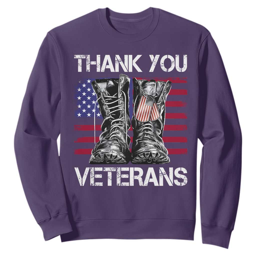 Thank You Veterans Sweatshirt American Flag Military Supportive Veterans Day TS10 Purple Print Your Wear