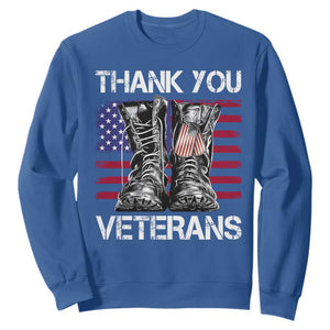 Thank You Veterans Sweatshirt American Flag Military Supportive Veterans Day TS10 Royal Blue Print Your Wear