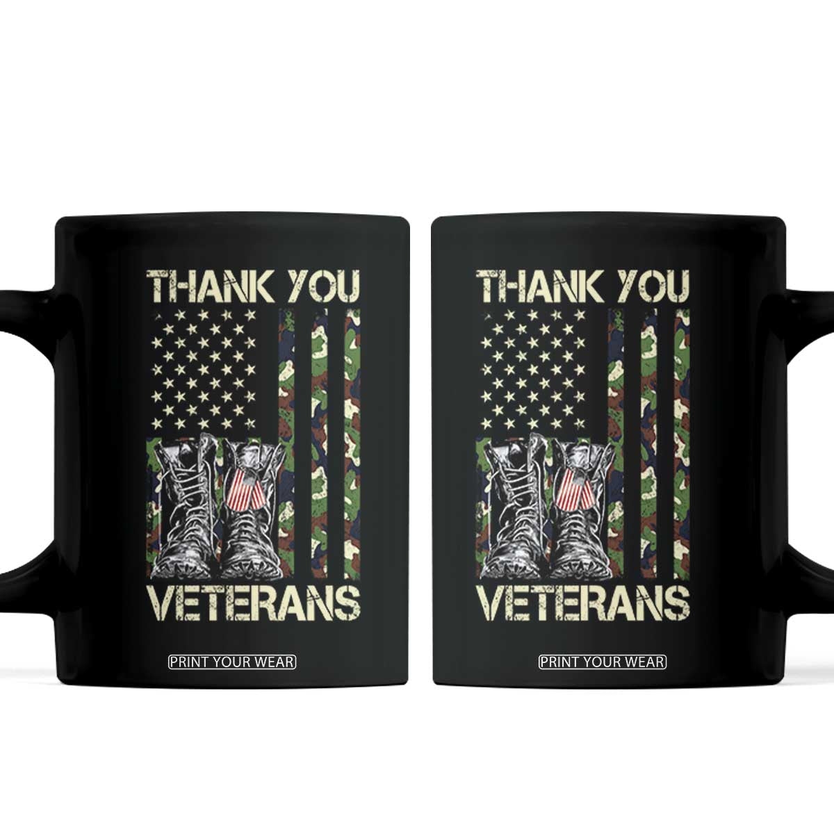 Thank You Veterans Coffee Mug Camo American Flag Military Supportive Veterans Day TS10 Black Print Your Wear
