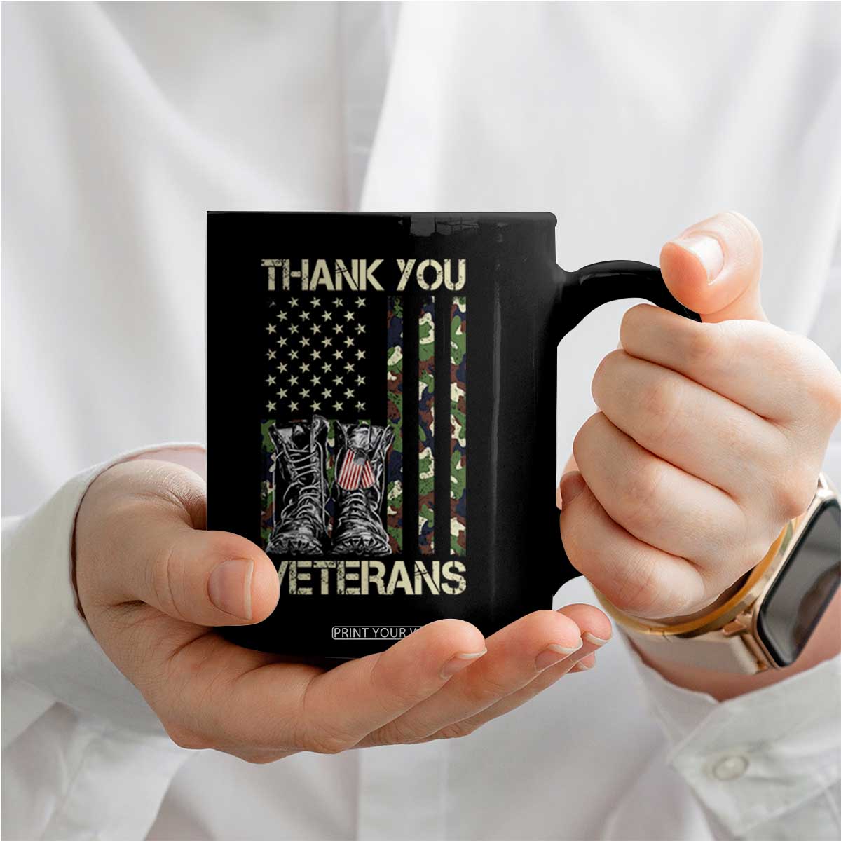 Thank You Veterans Coffee Mug Camo American Flag Military Supportive Veterans Day TS10 Print Your Wear