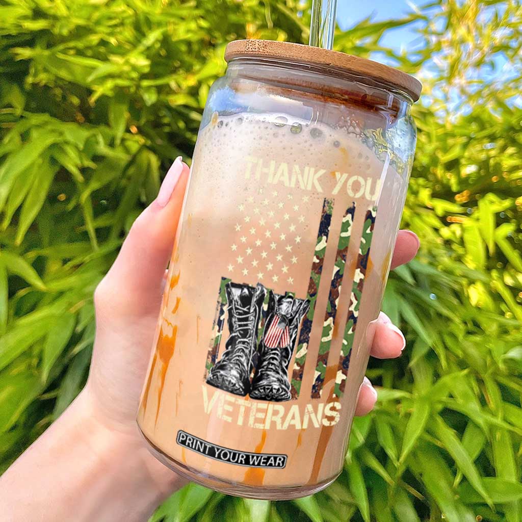 Thank You Veterans Glass Can Camo American Flag Military Supportive Veterans Day TS10 Black Print Your Wear