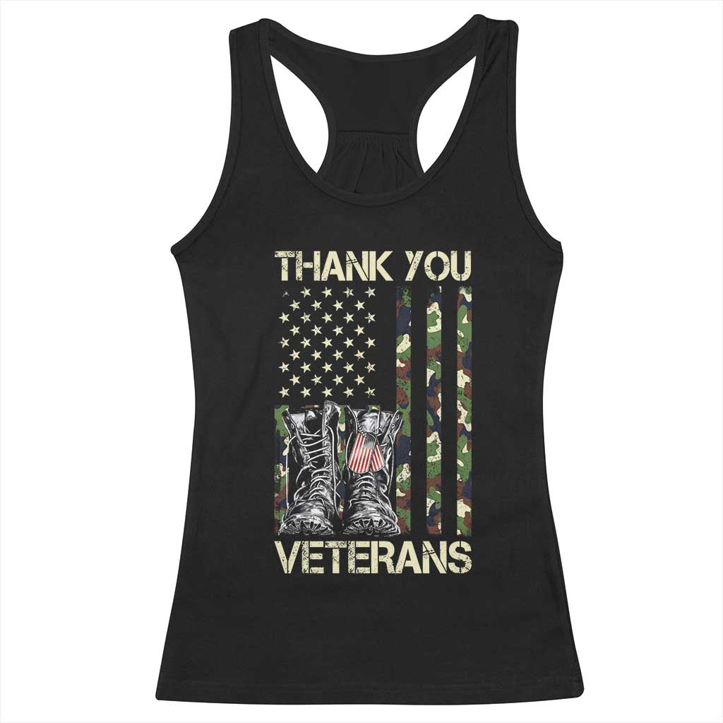 Thank You Veterans Racerback Tank Top Camo American Flag Military Supportive Veterans Day TS10 Black Print Your Wear