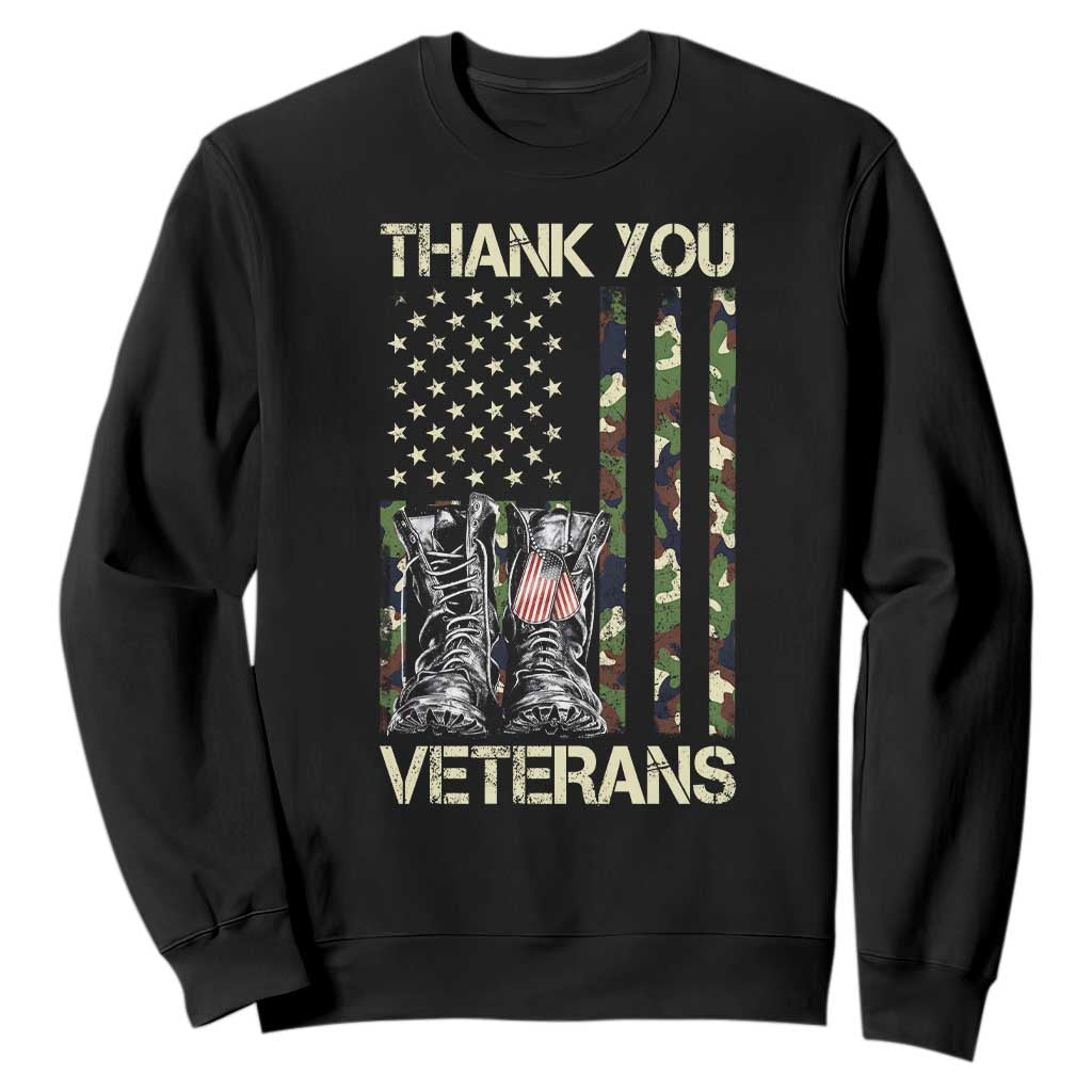 Thank You Veterans Sweatshirt Camo American Flag Military Supportive Veterans Day TS10 Black Print Your Wear