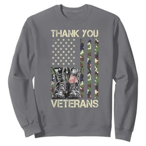 Thank You Veterans Sweatshirt Camo American Flag Military Supportive Veterans Day TS10 Charcoal Print Your Wear