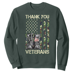Thank You Veterans Sweatshirt Camo American Flag Military Supportive Veterans Day TS10 Dark Forest Green Print Your Wear