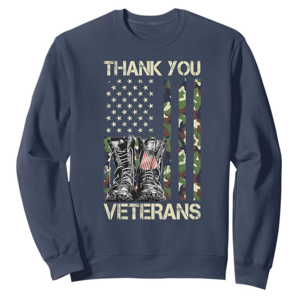 Thank You Veterans Sweatshirt Camo American Flag Military Supportive Veterans Day TS10 Navy Print Your Wear