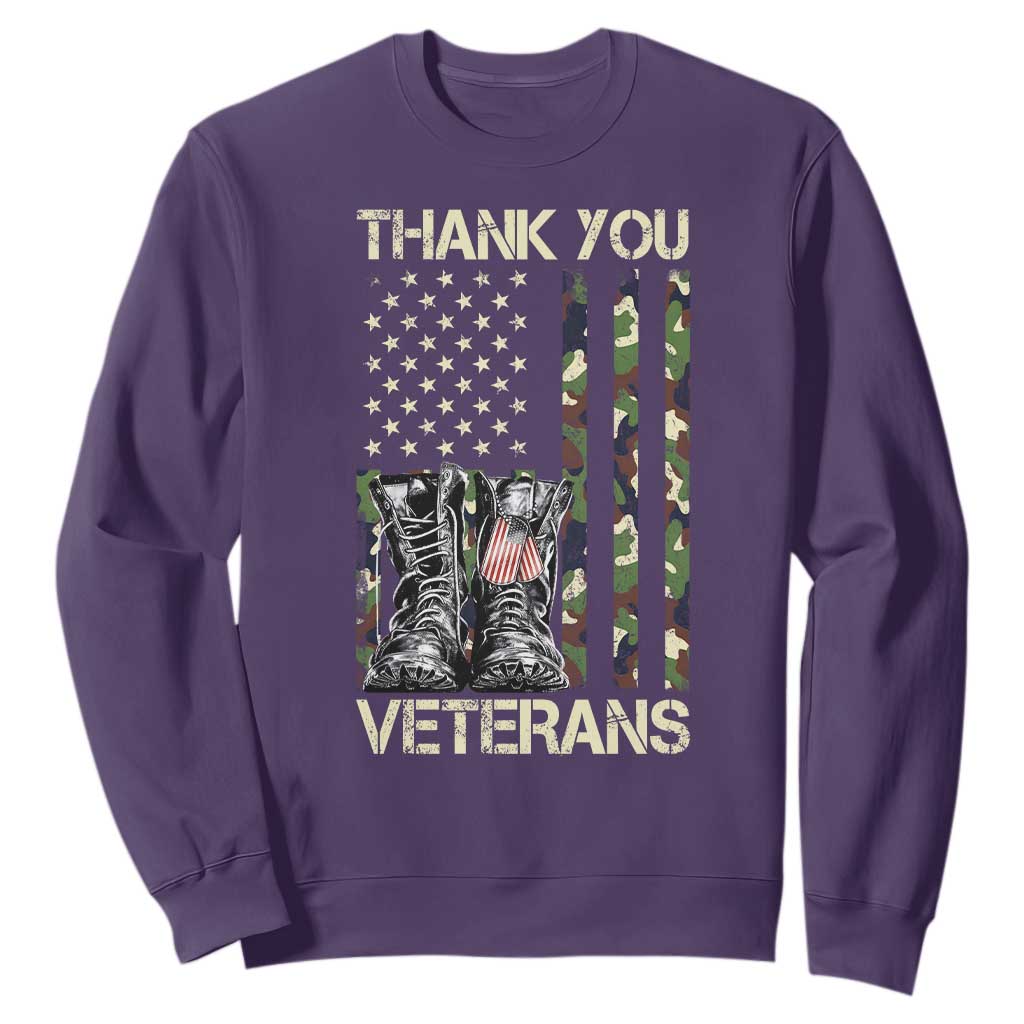 Thank You Veterans Sweatshirt Camo American Flag Military Supportive Veterans Day TS10 Purple Print Your Wear