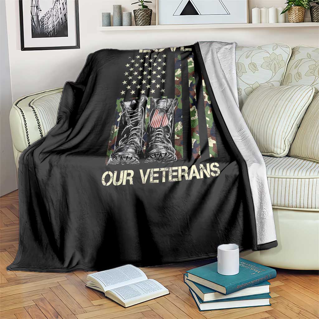 Love Our Veterans Throw Blanket Camo American Flag Military Supportive Veterans Day TS10 Print Your Wear